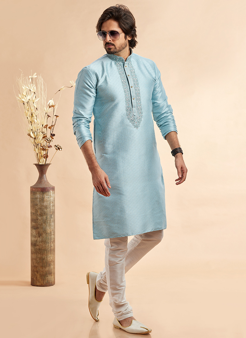 Embroidered Party Wear Art Silk Kurta Pajama Set